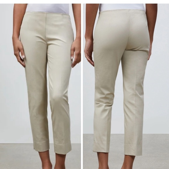 Lafayette 148 New York Pants - Lafayette 148 Cropped Bleecker Pant Beige Stretch Cotton Trouser Women's Size 14